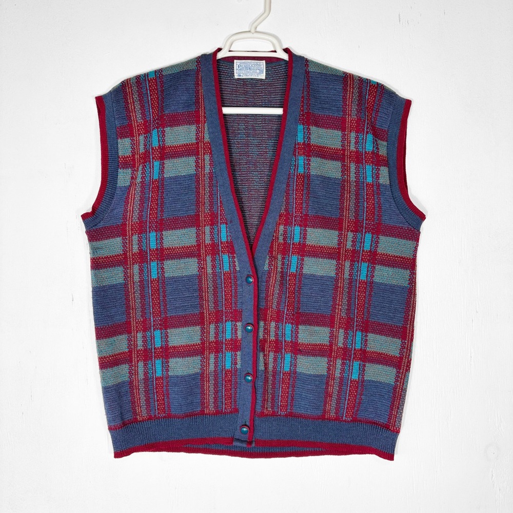VTG Pendleton 100% Virgin Wool Plaid Sweater Vest Womens 2X USA Made Academia
